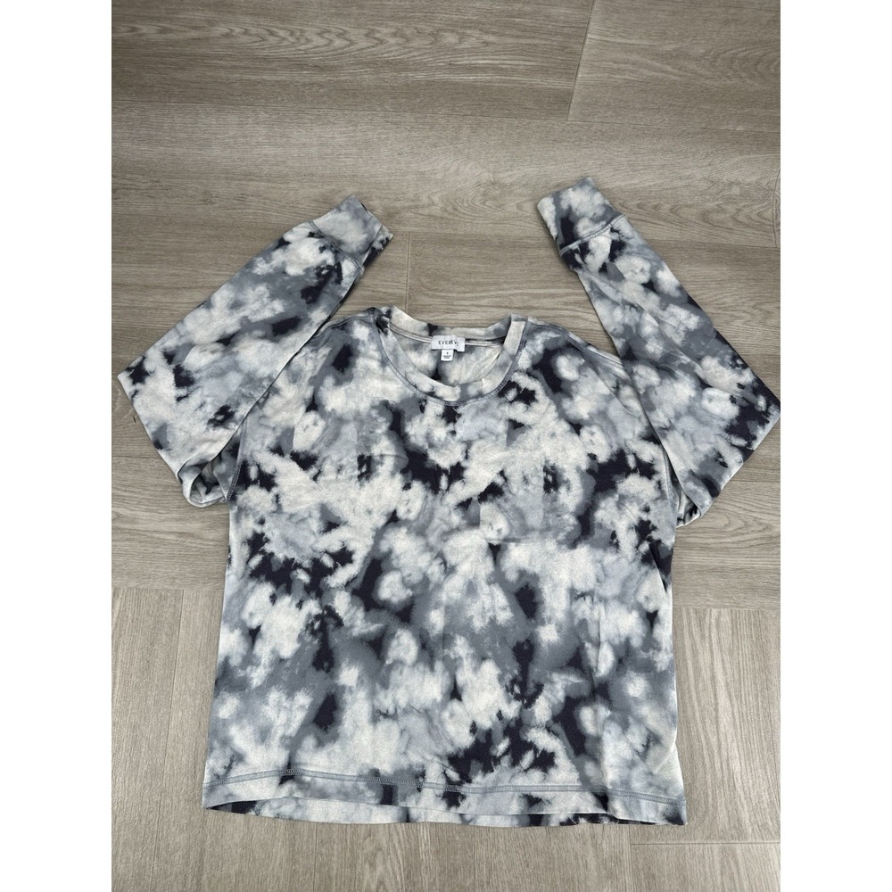 Evereve Lightweight Tie Dye Crewneck Sweatshirt Boxy Cropped Gray Blue Small